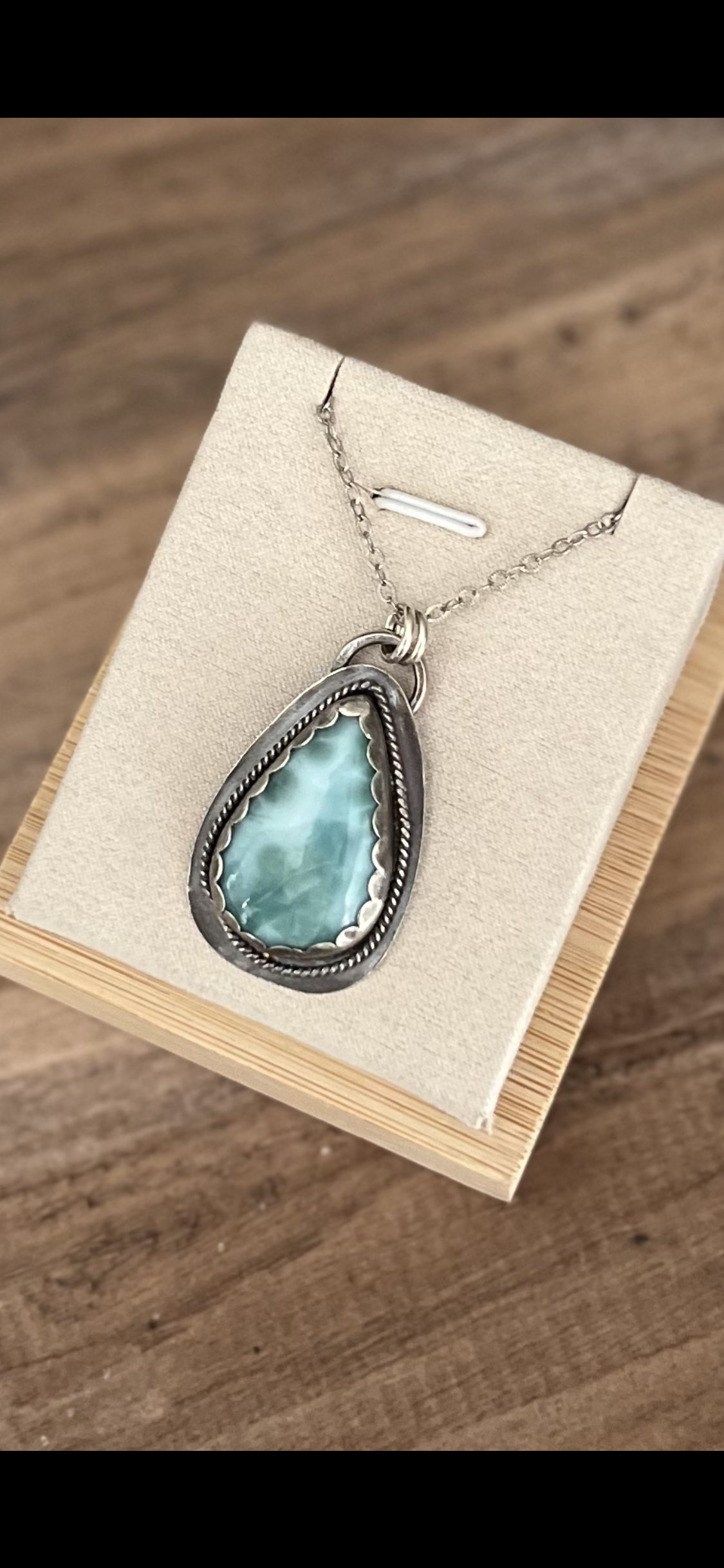 Larimar set in fine and sterling silver 18"